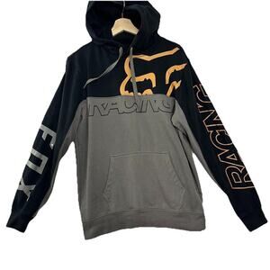 Vtg Y2K Fox Racing Hoodie Mens Medium Two Tone AOP Sleeve Hit Grunge Motocross